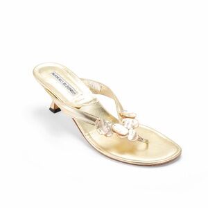 Manolo Blahnik 2000s Gold Pearlescent Seashell Thong Heels